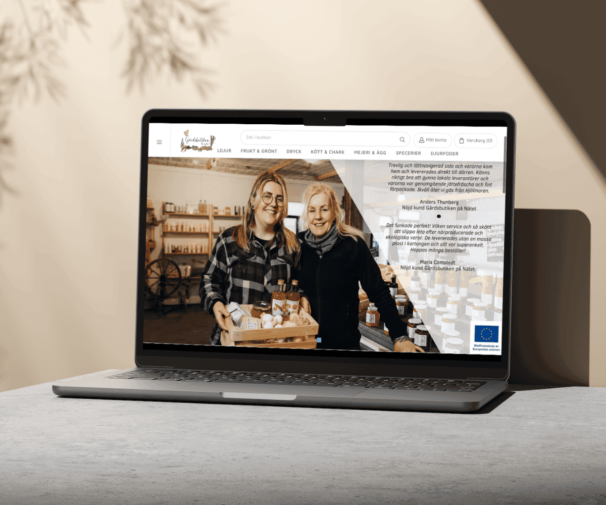 Gårdsbutikens förstasida på webbplatsen. 